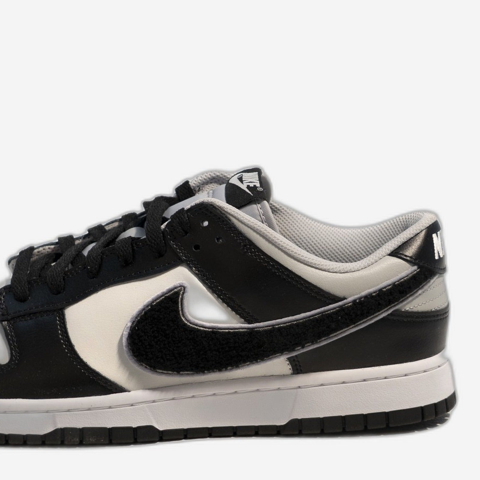 Nike Dunk Low Chenille Swoosh Black Grey – Heel